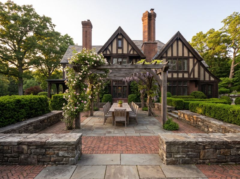 Tudor Patio with Timber Pergola Dining