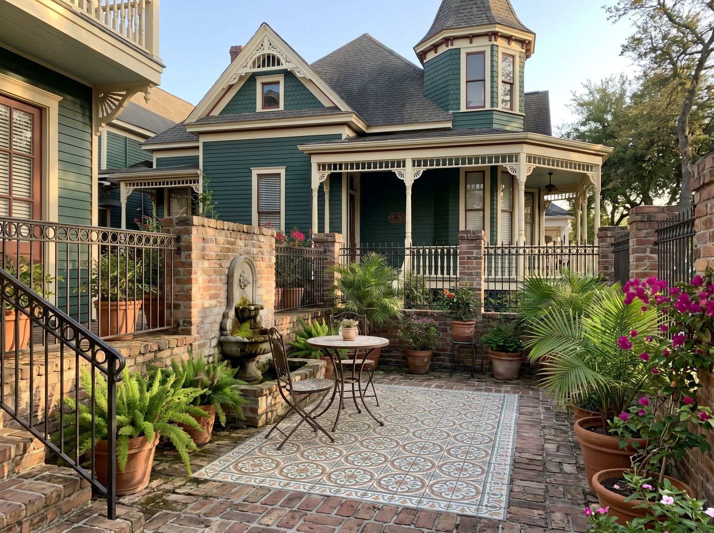 Victorian Courtyard with Patterned Tile Inset