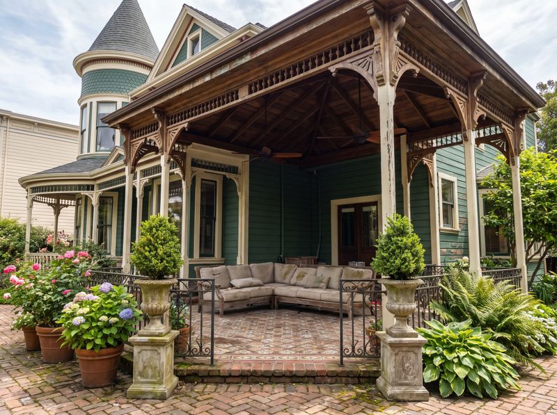 Victorian Covered Patio with Patterned Tile