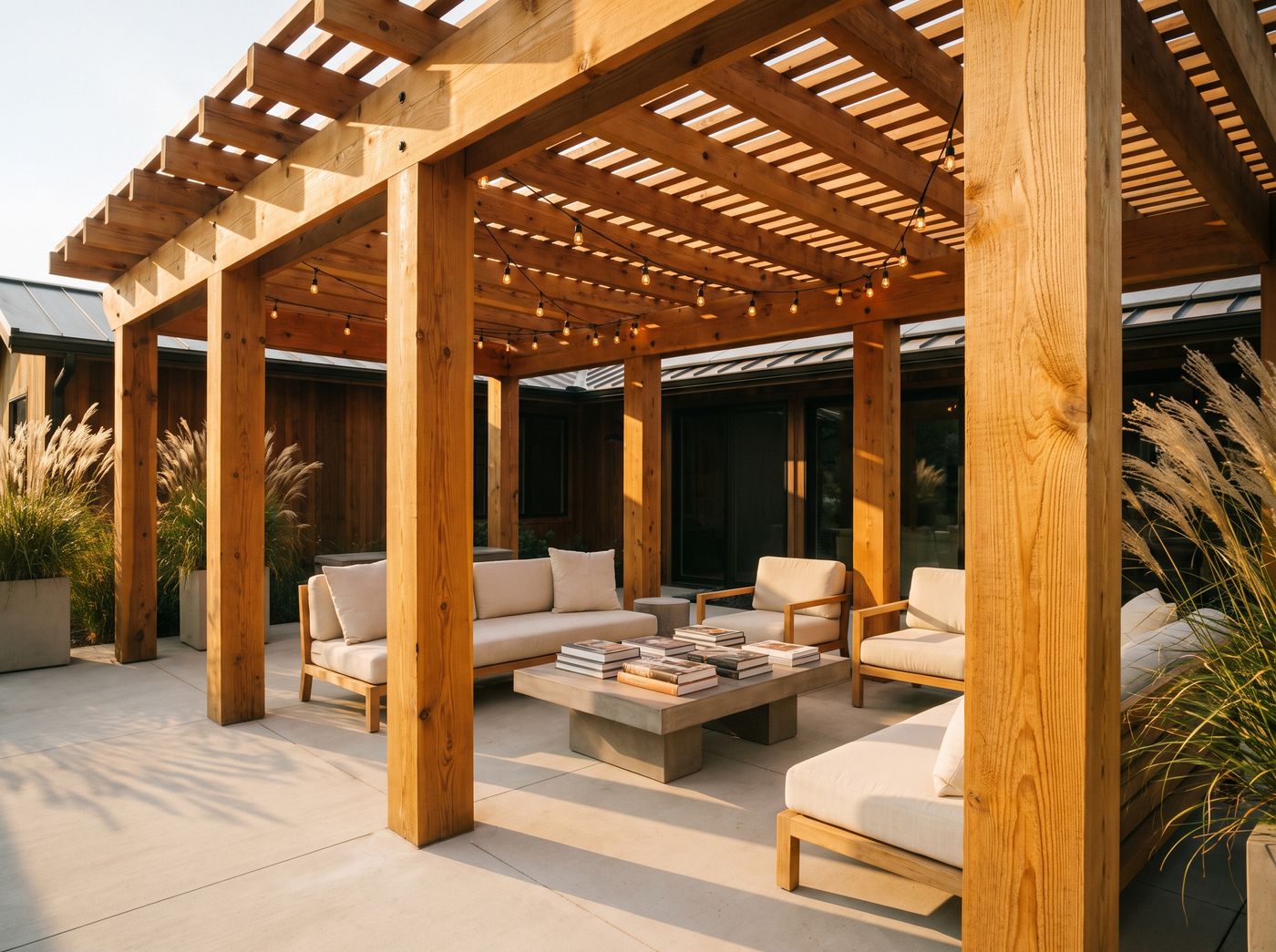 Brick Pergola with Sunken Fire Pit