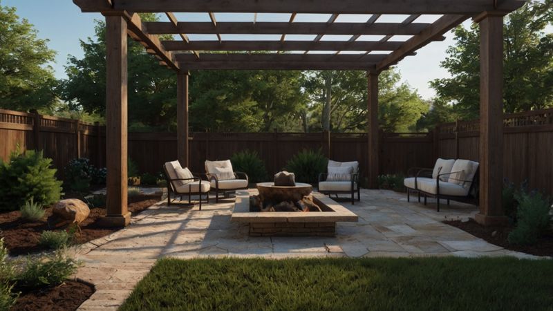 Timber Pergola over Stone Fire Pit