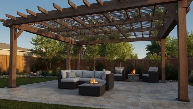 Cedar Pergola with Woven Sectional