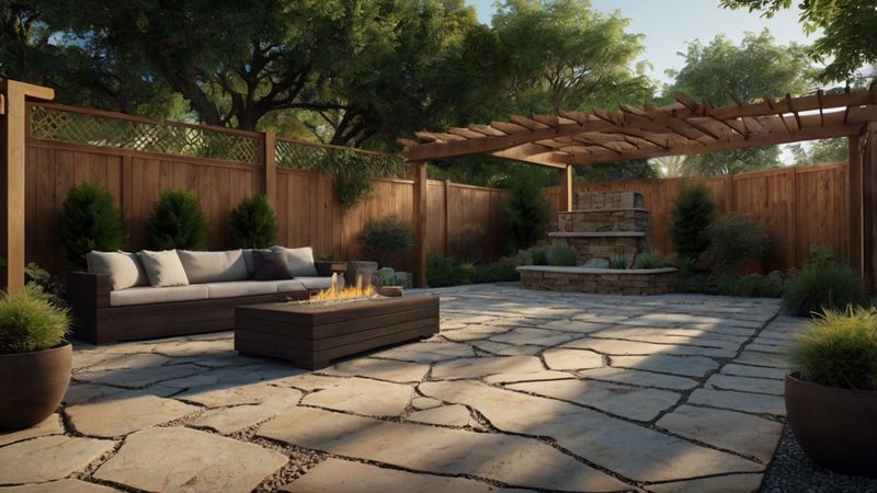 Lattice Pergola with Stone Fountain