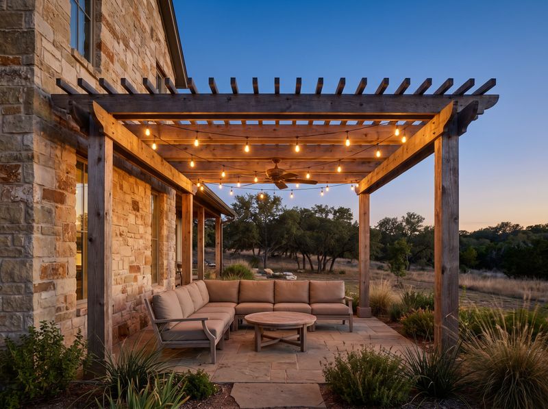 Attached Cedar Pergola over Stone Patio