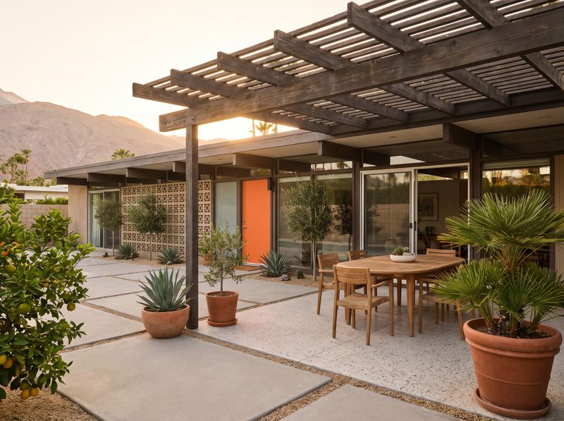 Attached Pergola Over Concrete Dining Patio