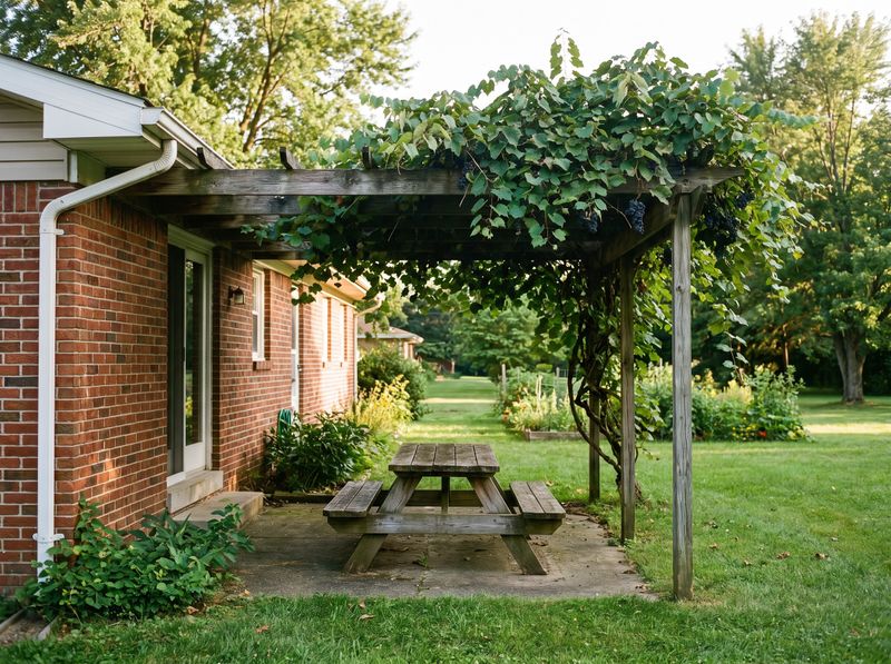Attached Pergola Shaded by Grapevines