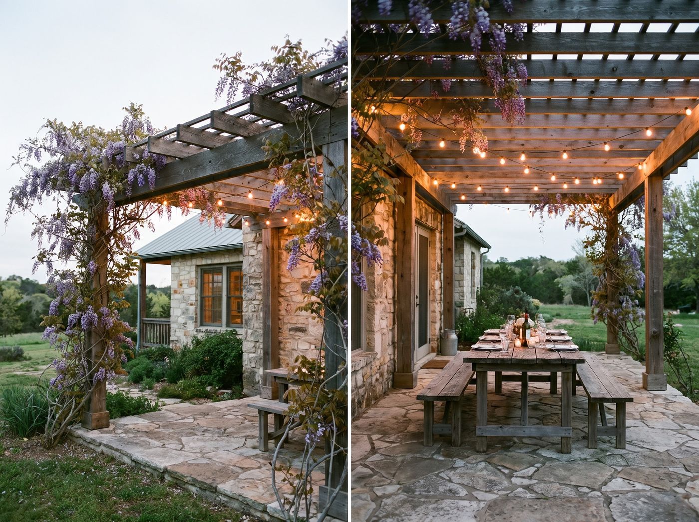 Attached Pergola with Blooming Wisteria