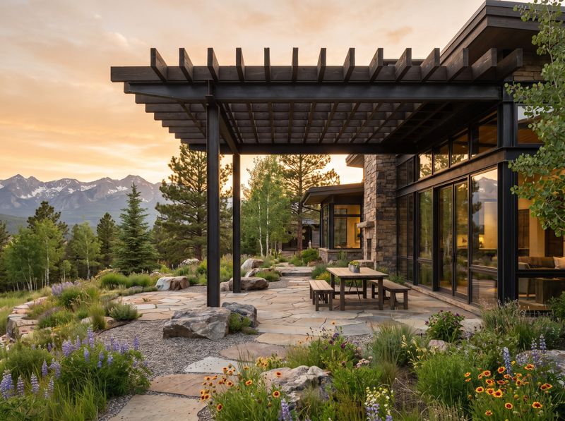 Attached Timber Pergola on Stone Patio