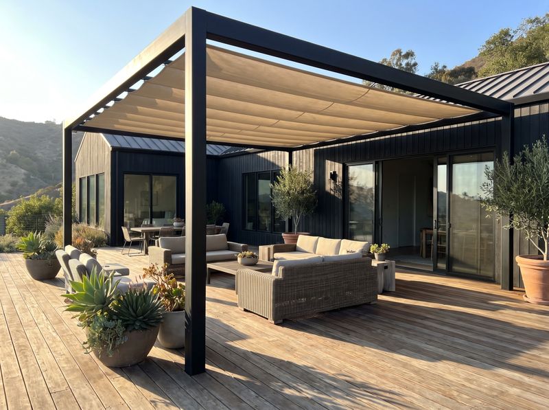 Black Metal Pergola with Retractable Canopy