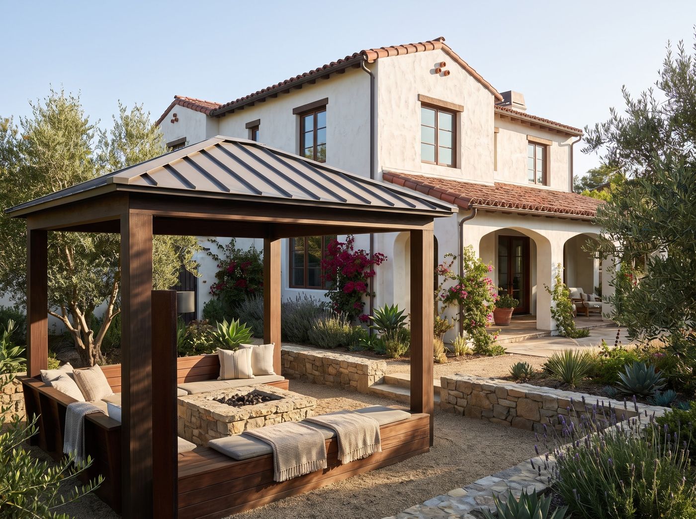 Dark Timber Gazebo with Metal Roof