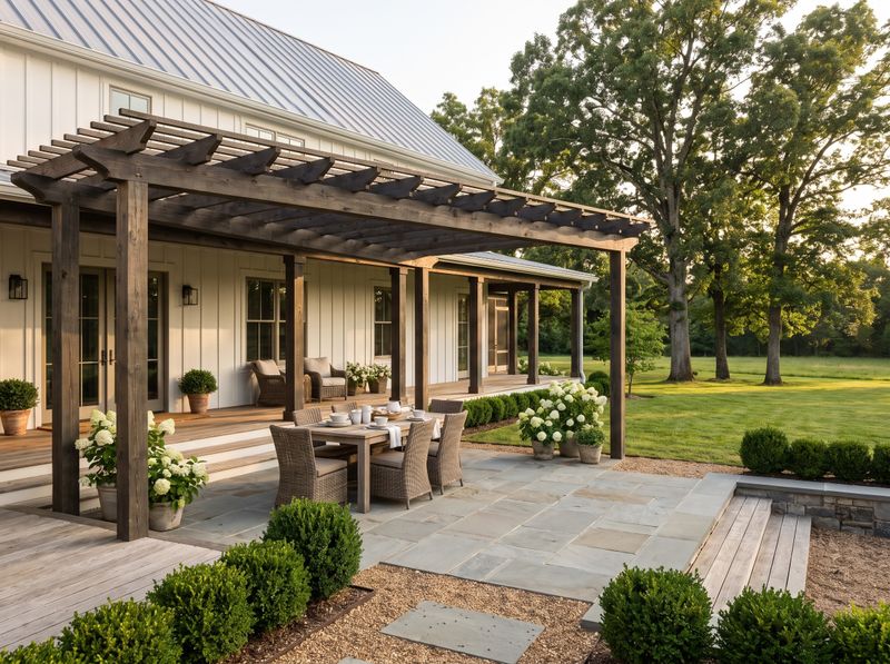 Dark Timber Pergola over Dining Patio