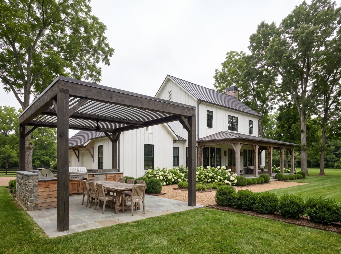 Dark Timber Pergola with Louvered Roof