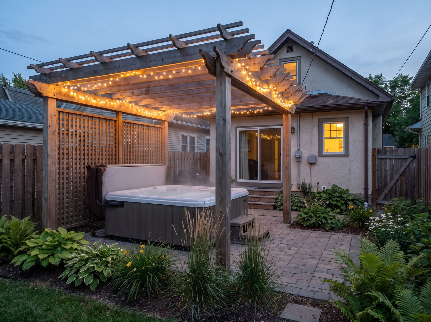 Freestanding Cedar Pergola with Hot Tub