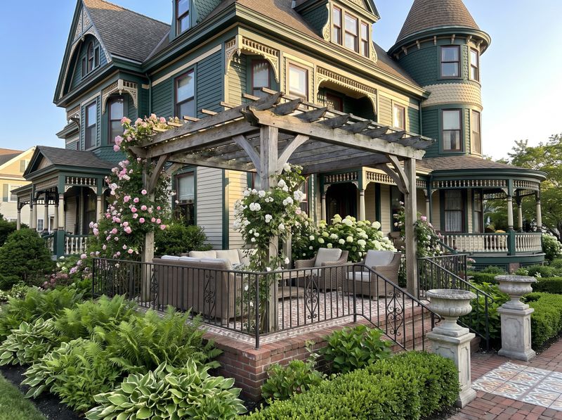 Freestanding Pergola on Patterned Tile Patio
