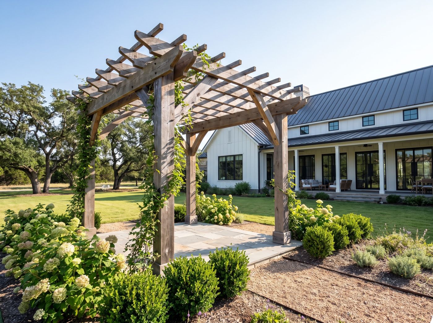 Freestanding Timber Pergola on Flagstone Patio