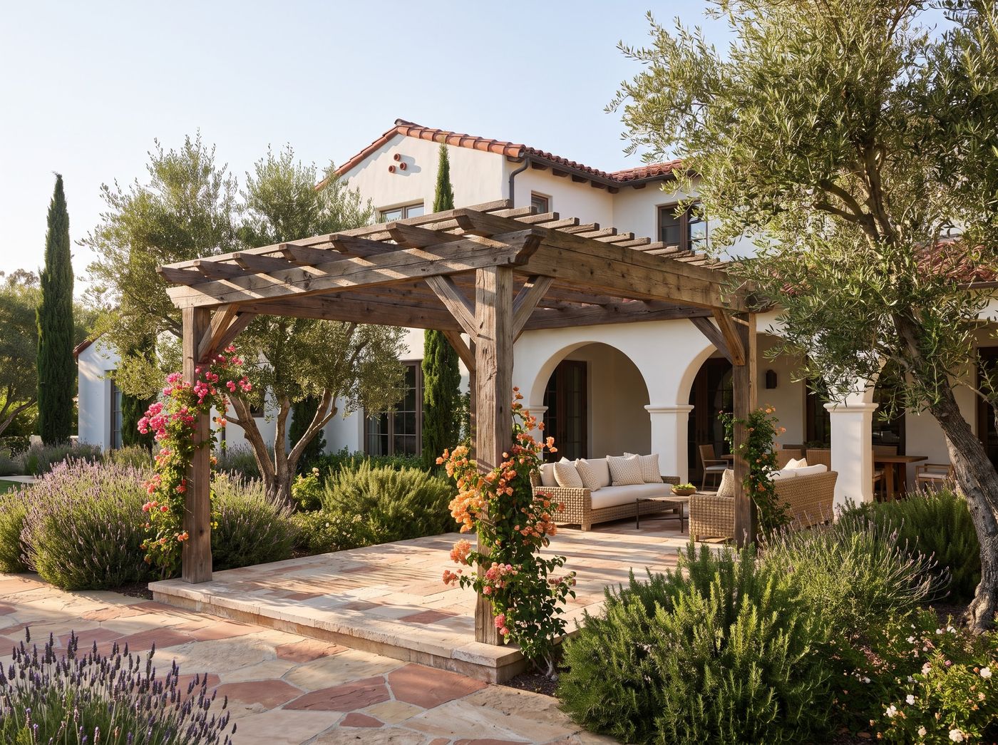 Freestanding Timber Pergola on Stone Patio