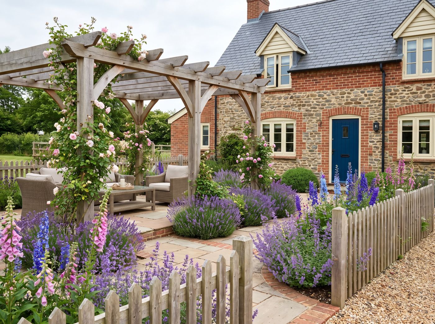 Freestanding Timber Pergola with Climbing Roses