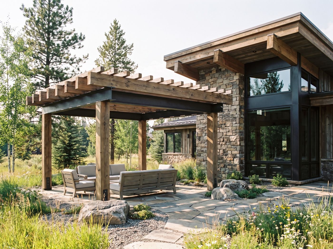 Freestanding Timber Pergola with Outdoor Lounge