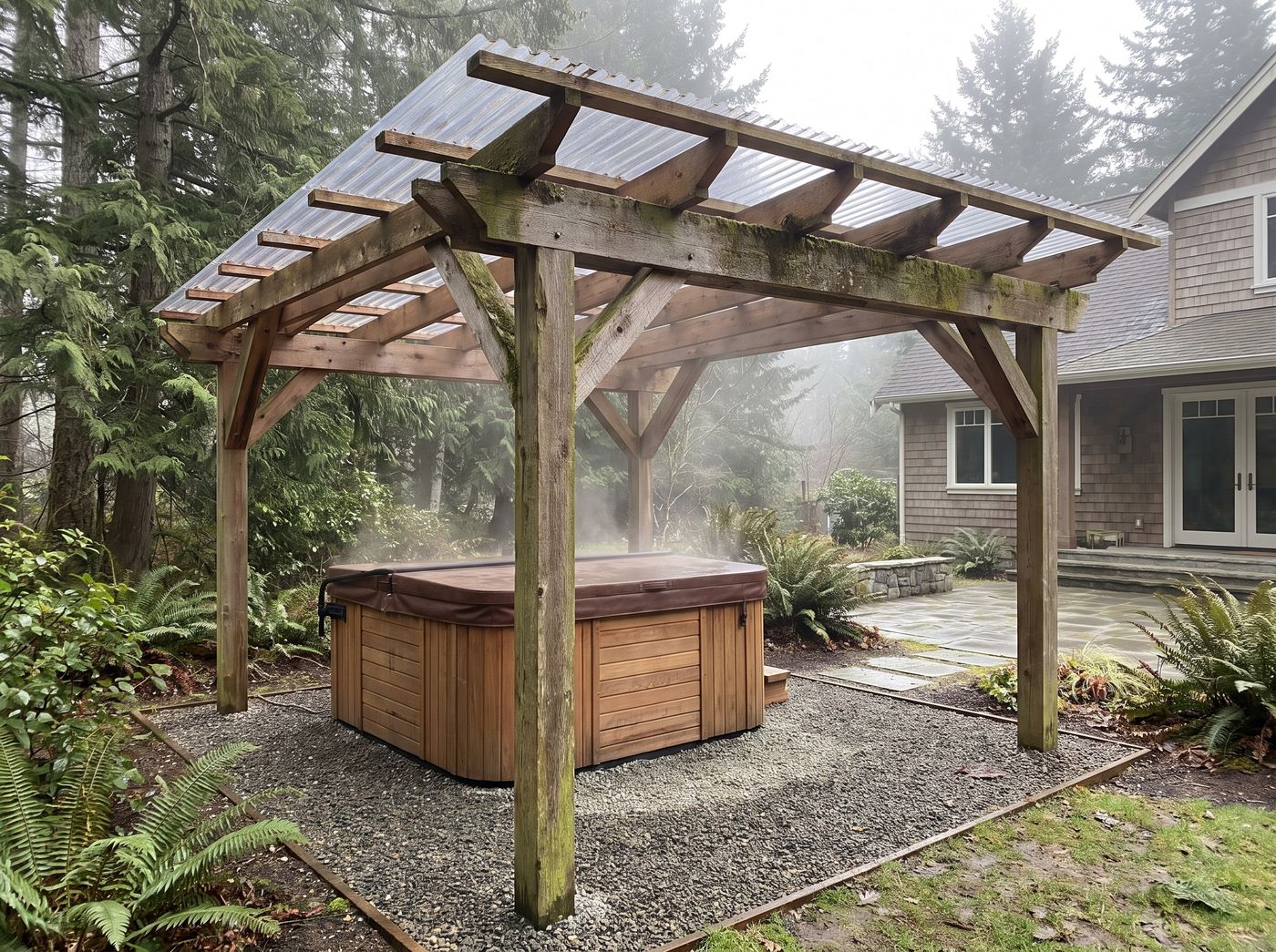 Gabled Timber Pergola Over Hot Tub