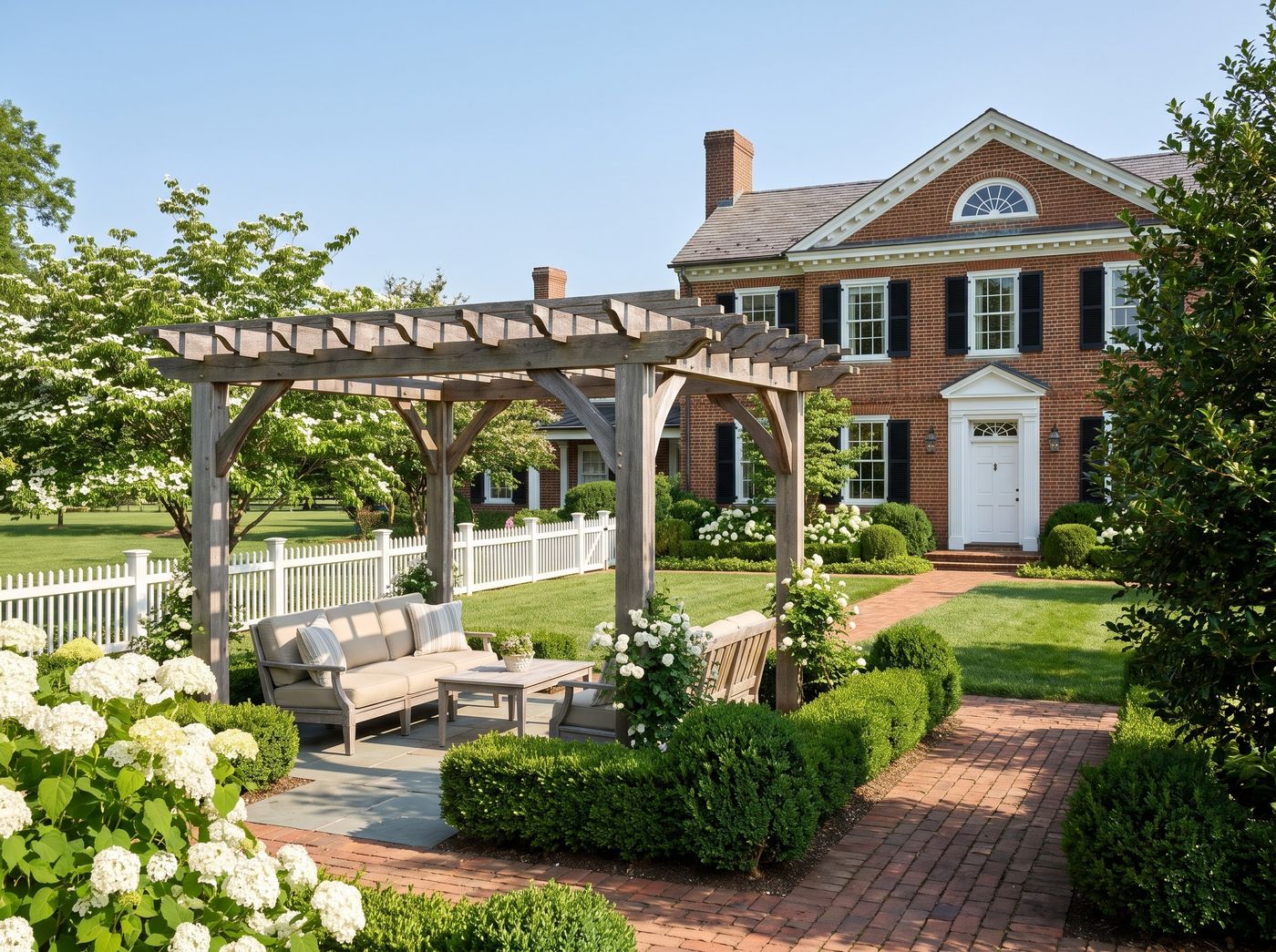 Garden Lounge Beneath a Freestanding Pergola
