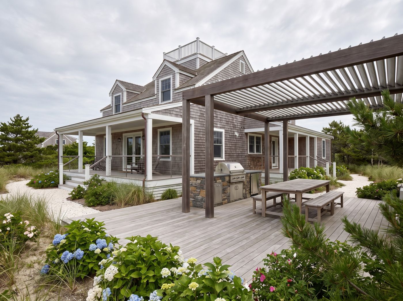 Louvered Timber Pergola Over Outdoor Kitchen