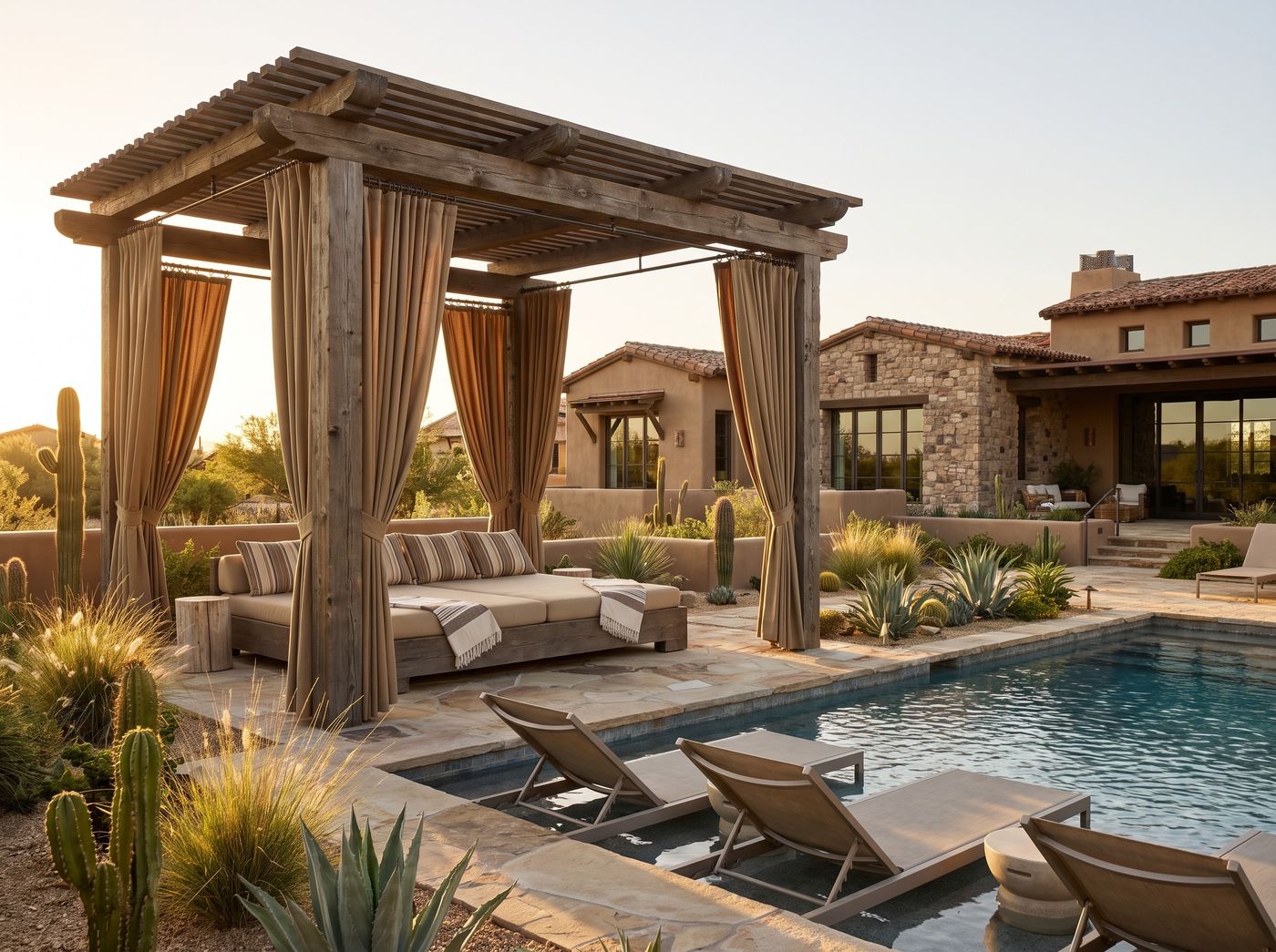 Poolside Timber Cabana with Curtains