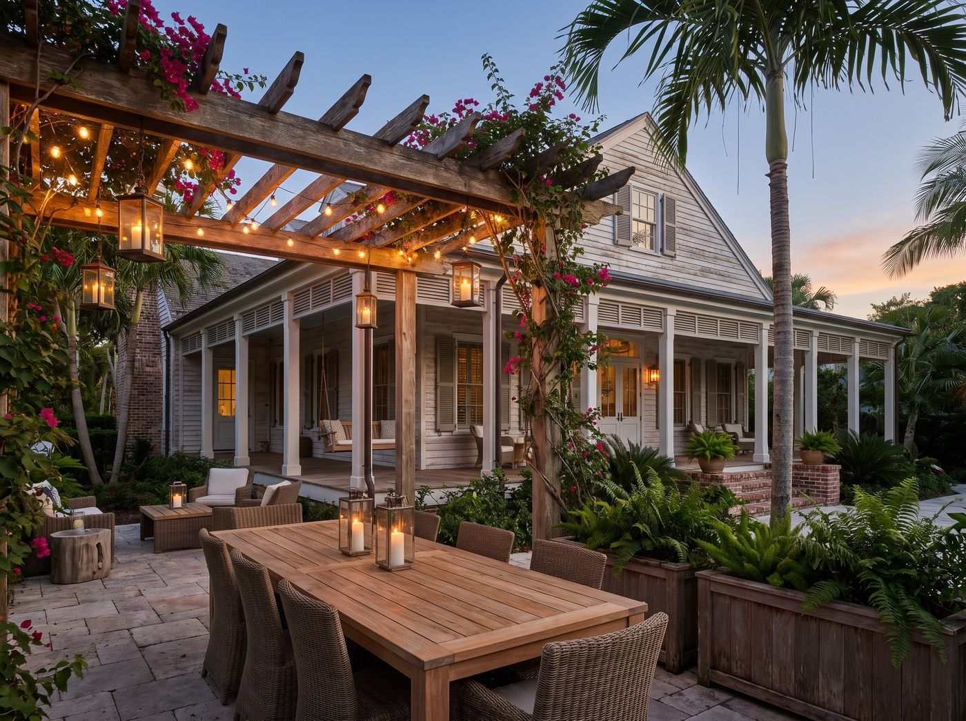 Rustic Timber Pergola Framing Outdoor Dining