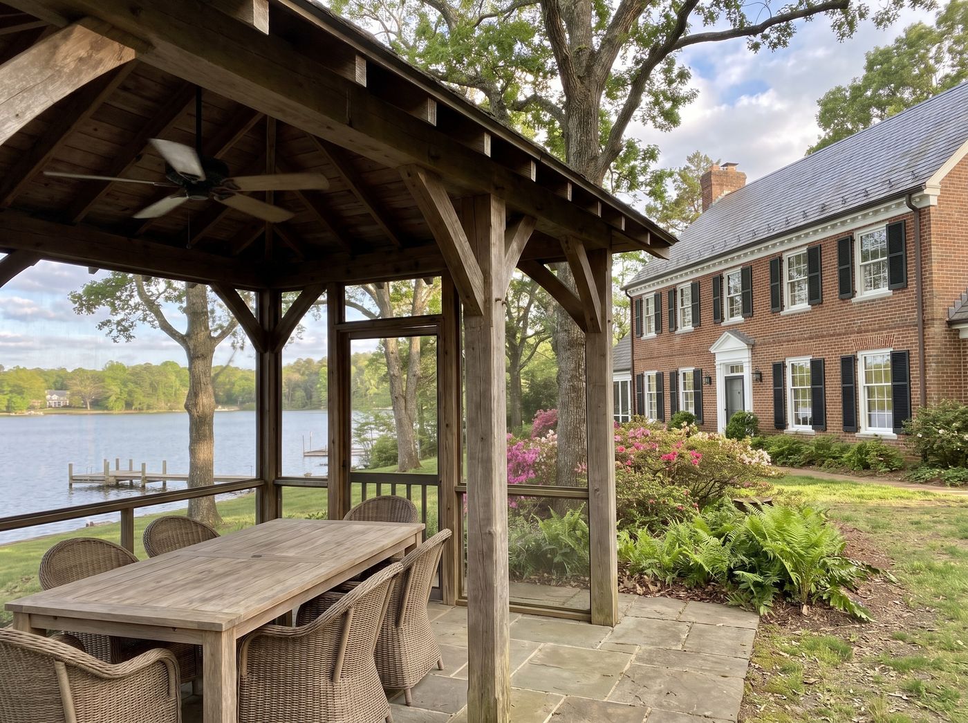 Screened Timber Gazebo Overlooking the Water