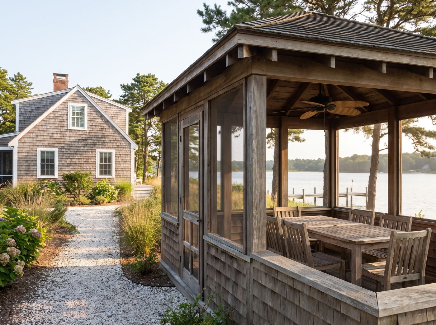 Screened Timber Gazebo with Lakeside Dining