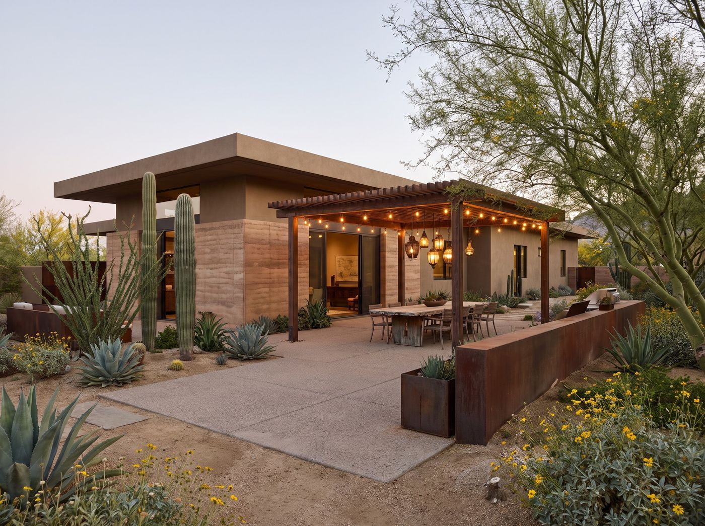 Southwest Dining Patio Under Timber Pergola