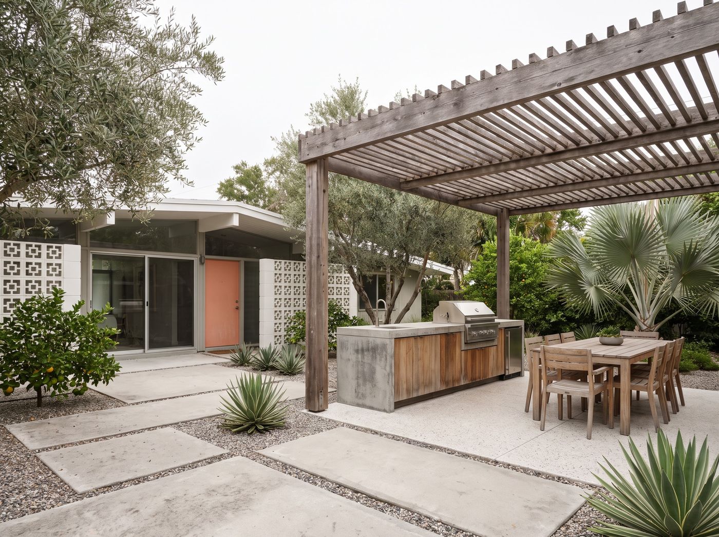 Timber Pergola Framing an Outdoor Kitchen