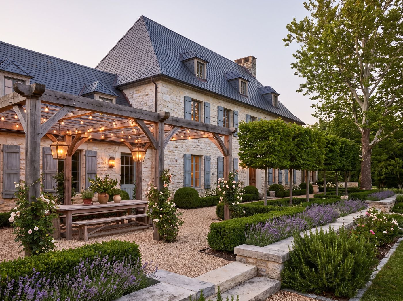 Timber Pergola with Hanging Lanterns
