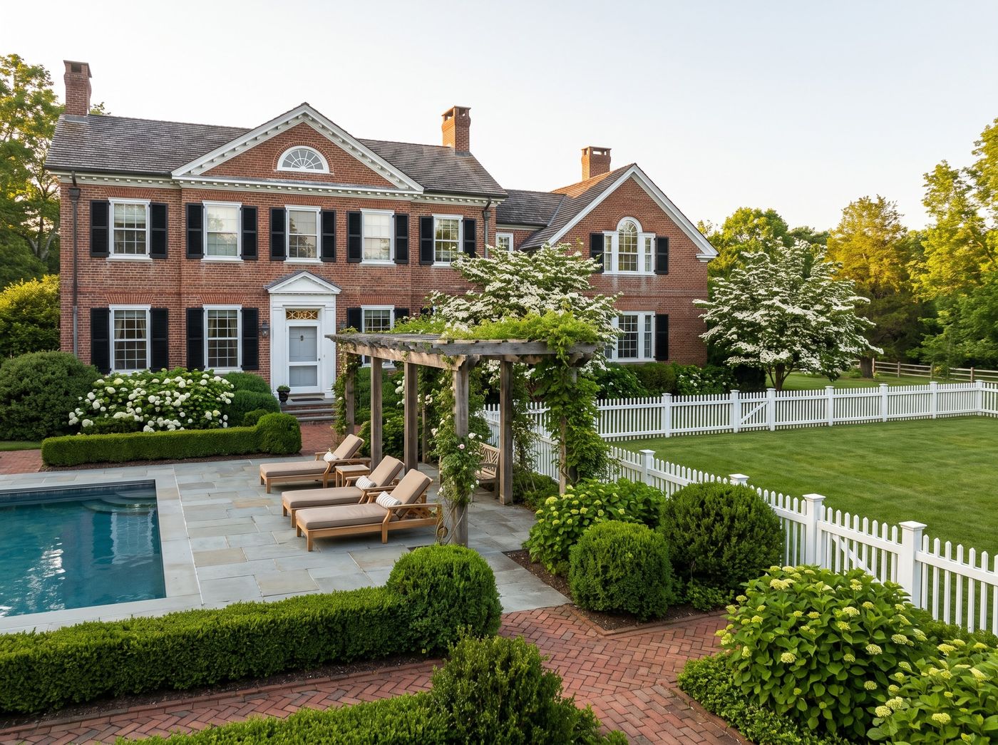 Vine-Covered Pergola on Bluestone Poolside Terrace