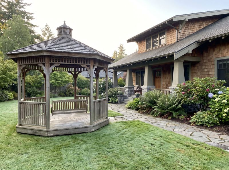 Wooden Gazebo with Hanging Bench Swing