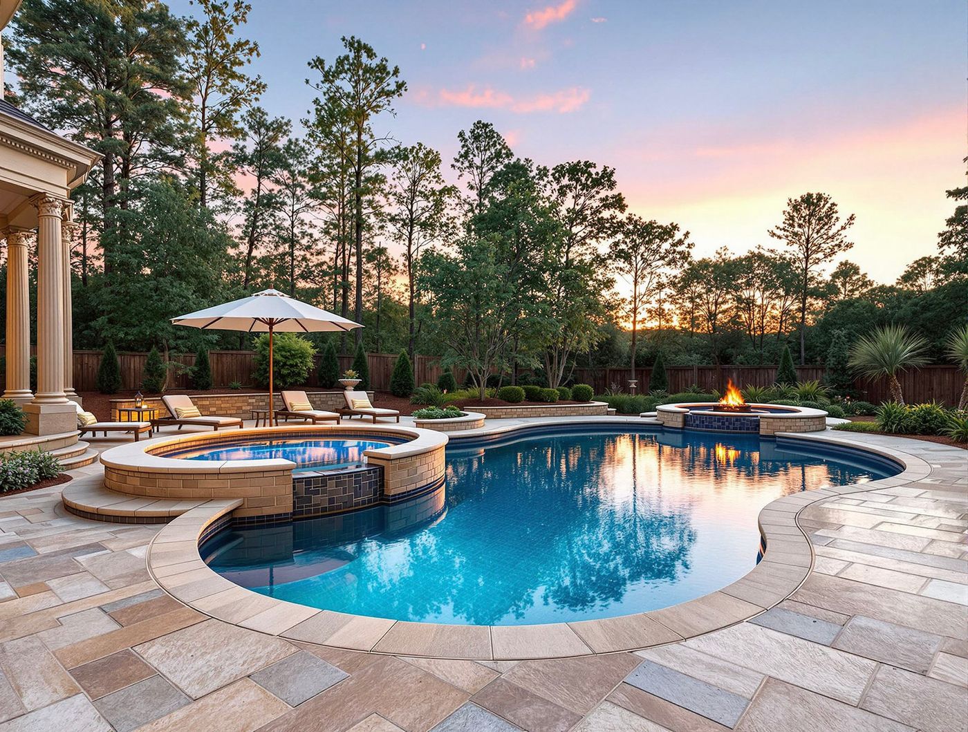 Kidney Pool with Sunset Tree Line