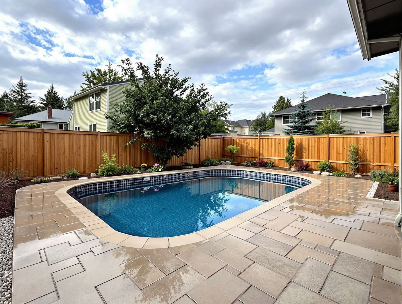 Freeform Pool with Two-Story Backdrop