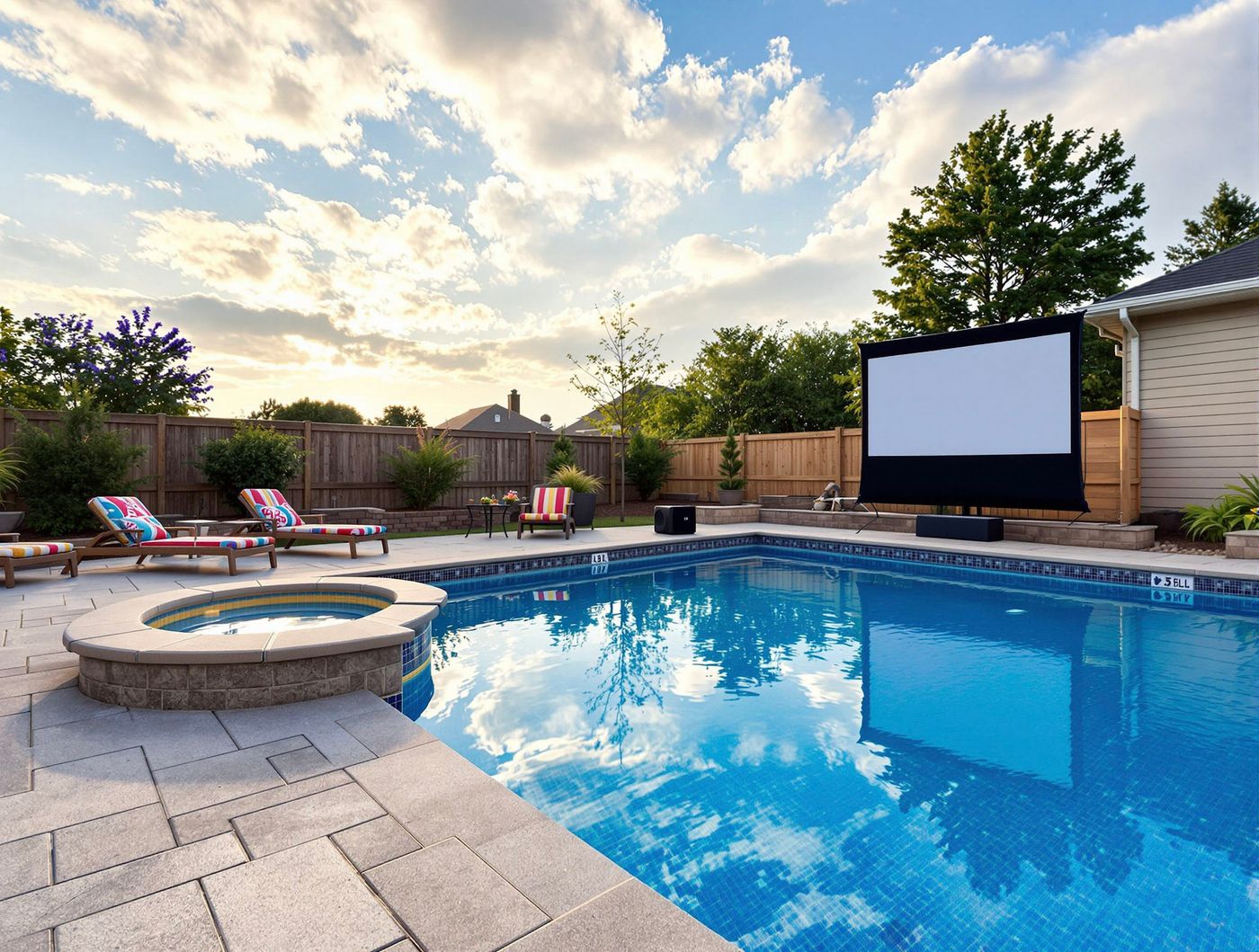 Backyard Pool with Movie Screen Setup