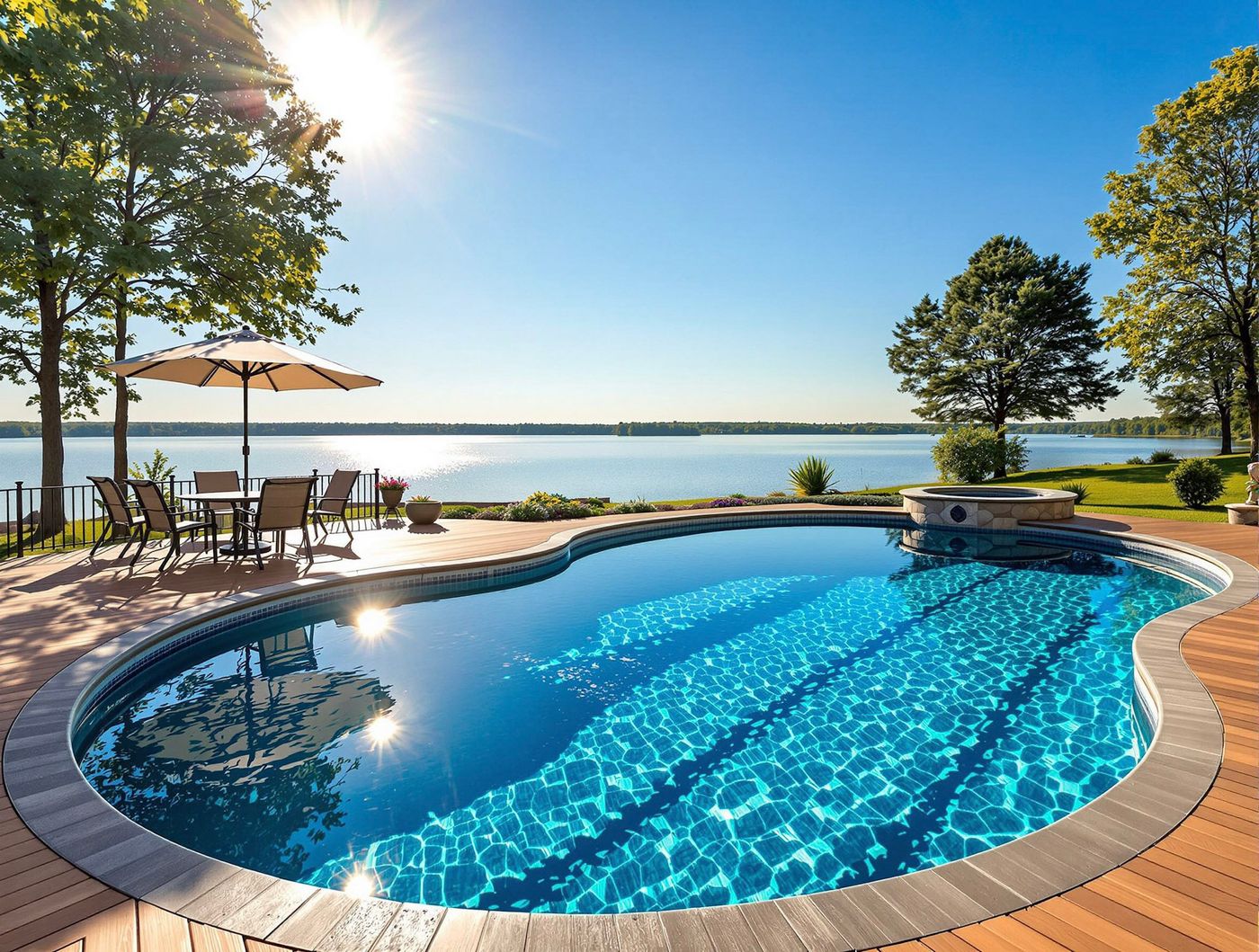 Lakeside Pool with Raised Stone Spa