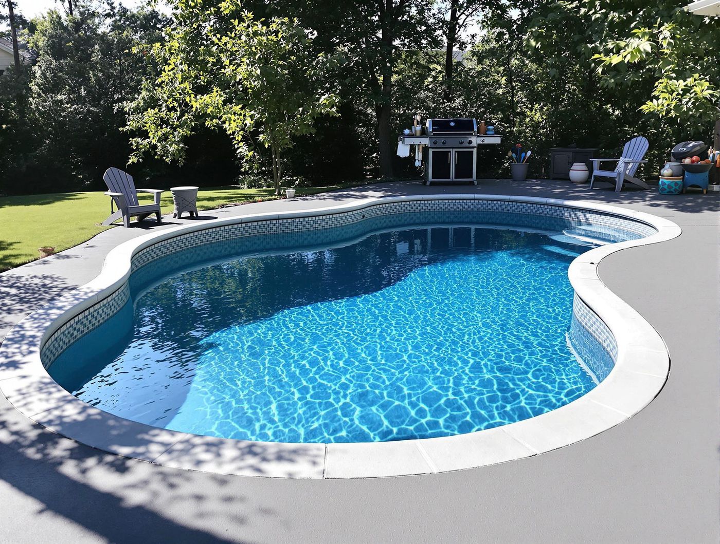 Kidney Pool with Tile Waterline and Grill Station