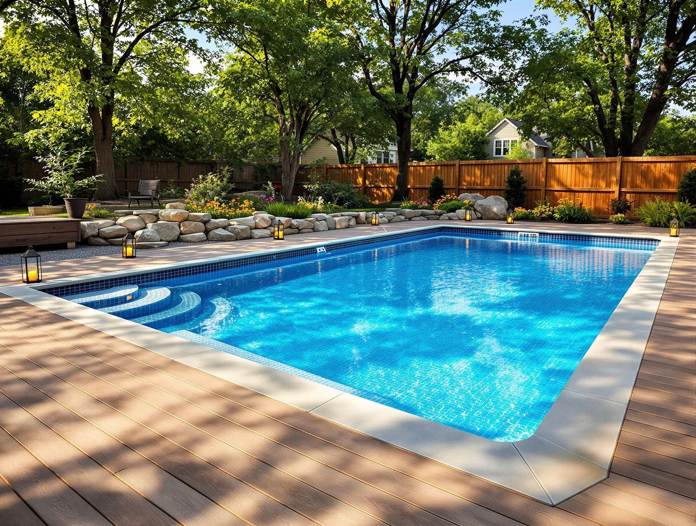 Rectangular Pool with Mosaic Tile Steps