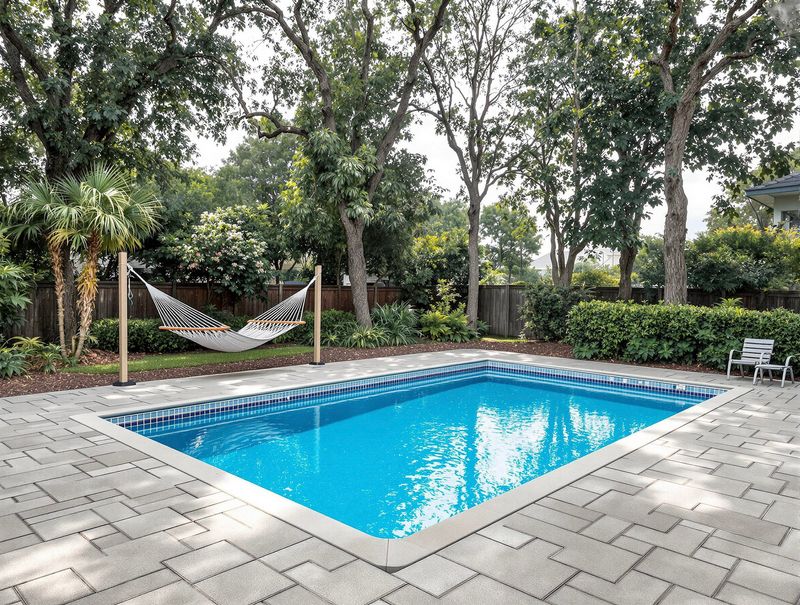 Rectangular Pool with Hammock Among the Trees