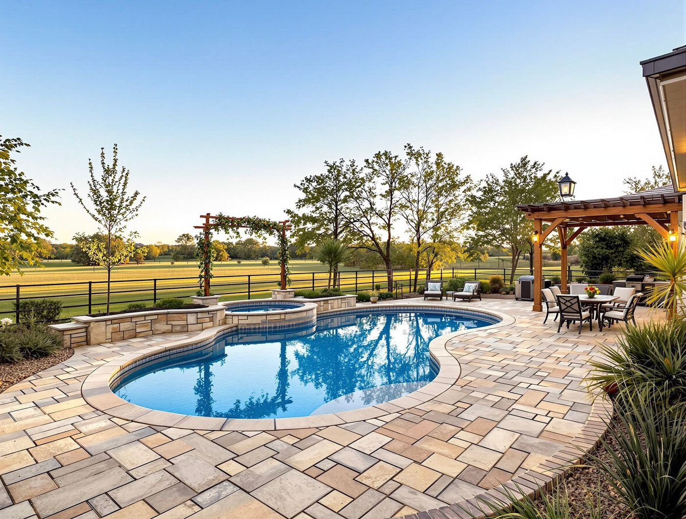 Kidney Pool with Pergola Dining Area