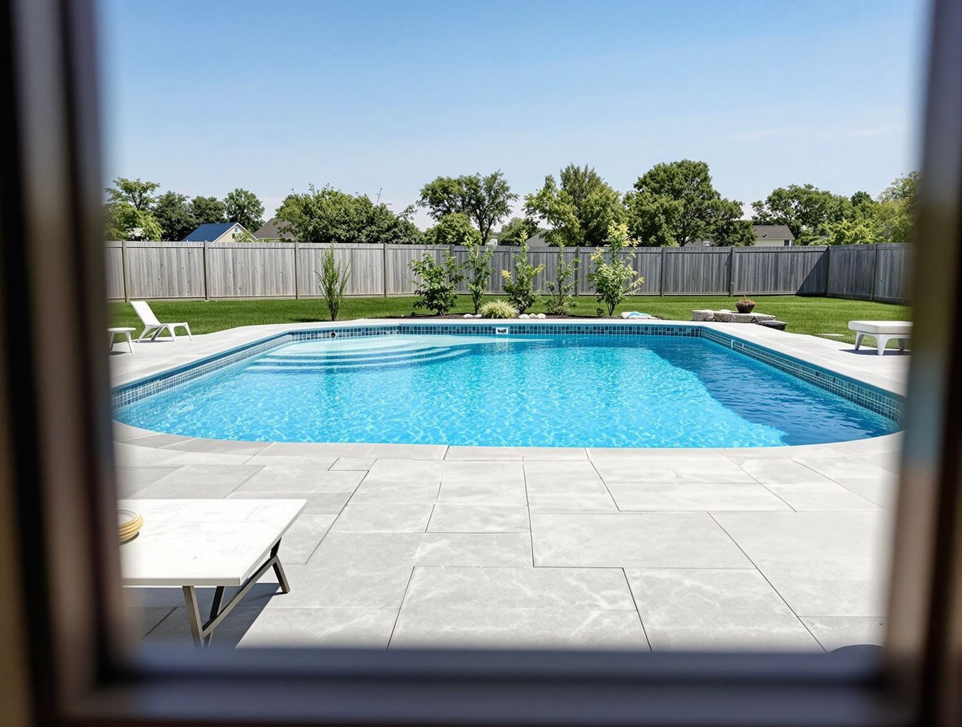 Rectangular Pool Framed by an Open Doorway