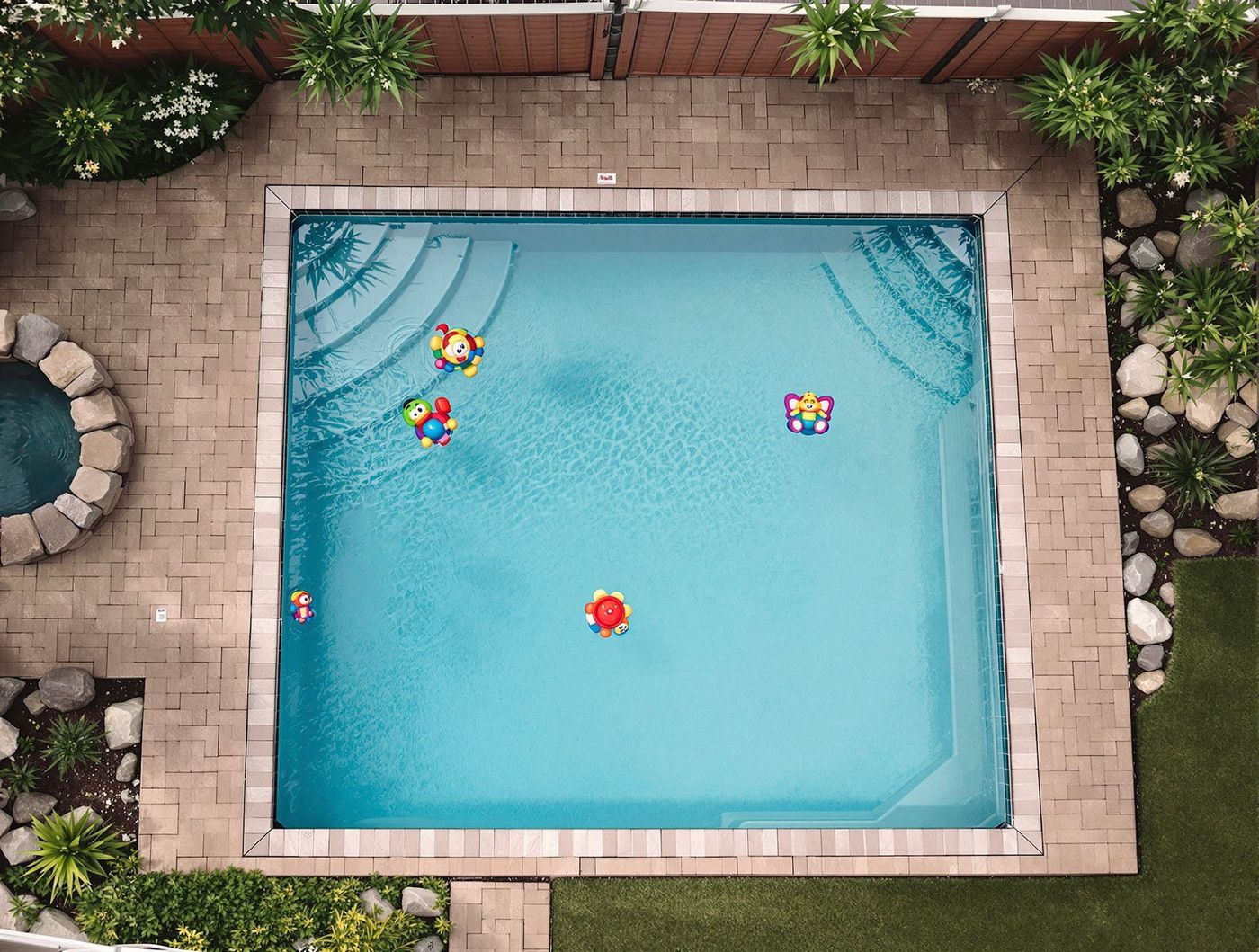Aerial View of Paver-Framed Backyard Pool