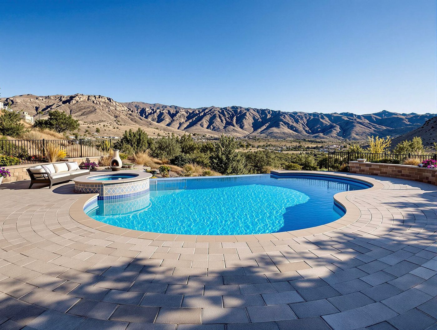 Desert Pool with Raised Spa and Mountain Views