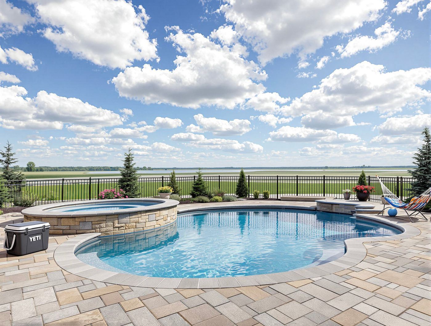 Round Pool Overlooking Open Farmland