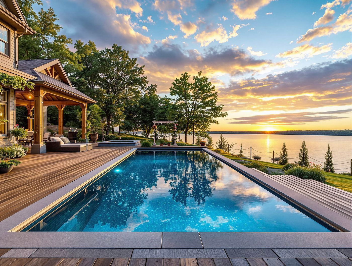 Infinity Pool Overlooking Lake at Sunset