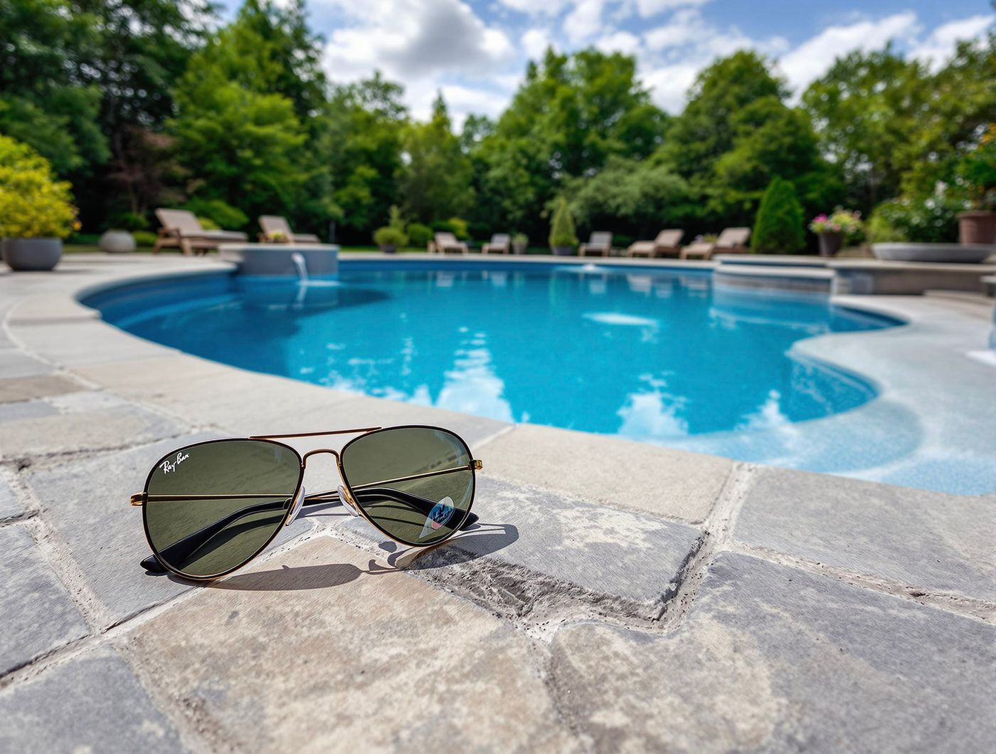 Sunglasses Beside Sunlit Kidney Pool