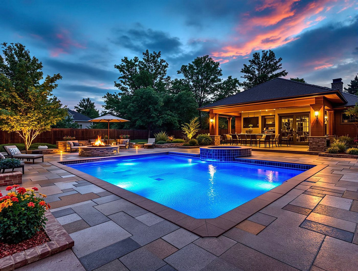 Twilight Pool with Covered Dining Patio