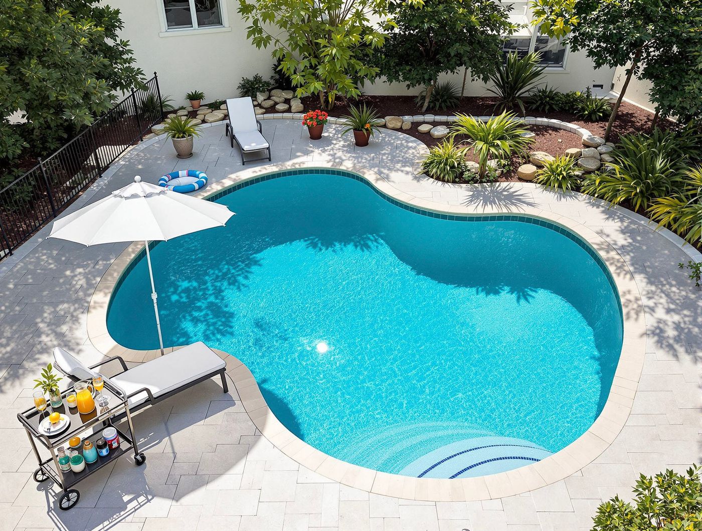 Aerial View of Freeform Pool with Bar Cart
